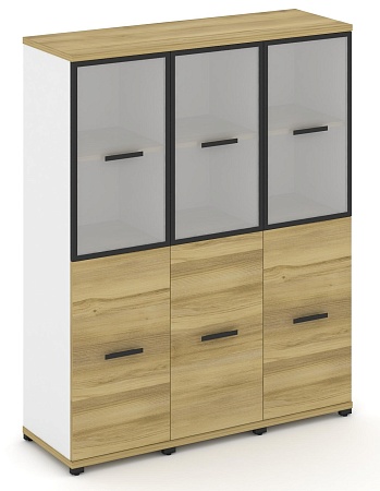 Шкаф три узкие секции, 4 ниши (3 фасада ЛДСП, 2 ниши + 3 фасада стекло белое матовое в раме, 2 ниши) CN.STU-432 RM B/W