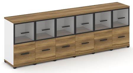 Шкаф шесть узких секций, 2 ниши (6 фасадов ЛДСП, 1 ниша + 6 фасадов стекло прозрачное в раме, 1 ниша) CN.STU-262 RP B/W