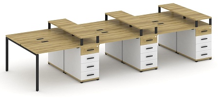 Рабочая станция на 6 мест c шестью опорными тумбами CN.DRS-473 B/W