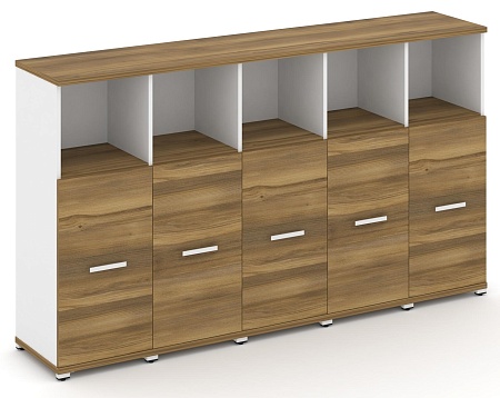 Шкаф пять узких секций, 3 ниши (5 фасадов ЛДСП, 2 ниши + 5 фасадов стекло белое матовое в раме, 1 ниша) CN.STU-354 RM B/W