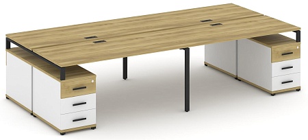 Рабочая станция на 4 места с двумя двухсторонними опорными тумбами CN.DRS-328 B/W