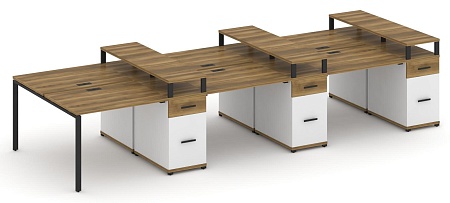 Рабочая станция на 6 мест шестью опорными тумбами CN.DRS-477 B/W