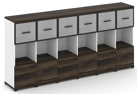 Шкаф шесть узких секций, 3 ниши (6 фасадов ЛДСП,  1 ниши + 6 фасадов стекло белое матовое в раме, 1 ниша) CN.STU-365 RM B/W