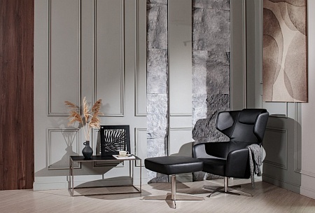 VENTO Пуф кожа ЧЕРНЫЙ/ХРОМ ELEGANCE Pouf R8 Dakota black