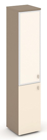 Шкаф высокий узкий левый (1 низкий фасад ЛДСП + 1 средний фасад стекло лакобель Satin в раме) ES.SU-1.2R(L) I/U