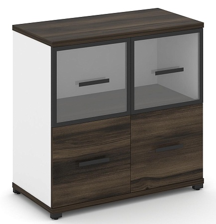 Шкаф две широкие секции, 2 ниши (2 фасада ЛДСП, 1 ниша + 2 фасада стекло прозрачное в раме, 1 ниша) CN.STS-212 RP B/W