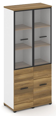 Шкаф две узкие секции, 5 ниш (Два фасада ЛДСП   2 ниши + два фасада стекло прозрачное в раме, 3 ниши) CN.STU-522 RP B/W