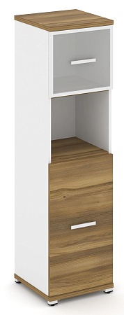 Шкаф одна узкая секция, 4 ниши (фасад ЛДСП, 2 ниши + фасад стекло белое матовое в раме, 1 ниша) CN.STU-415 RM B/W