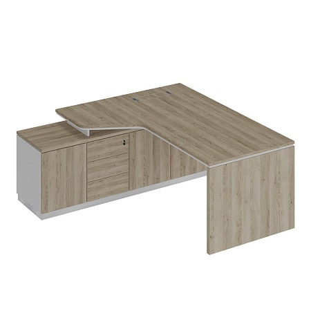 Стол руководителя эргономичный (опора ДСП) на опорной тумбе левый СИ 117