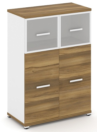 Шкаф две широкие секции, 3 ниши (2 фасада ЛДСП, 2 ниши + 2 фасада стекло стело белое матовое в раме, 1 ниша) CN.STS-314 RM B/W