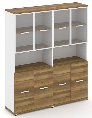 Шкаф две широкие секции, 5 ниш (4 фасада ЛДСП, 2 ниши + 4 фасада стекло прозрачное в раме, 2 ниши) CN.STS-523 RP B/W