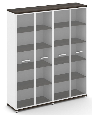 Шкаф две широкие секции, 5 ниш (4 фасада стекло прозрачное в раме,  5 ниш) CN.STS-528 RP B/W