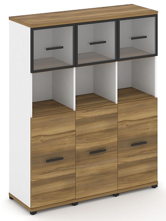 Шкаф три узкие секции, 4 ниши (3 фасада ЛДСП,  2 ниши + 3 фасада стекло прозрачное в раме, 1 ниша) CN.STU-435 RP B/W