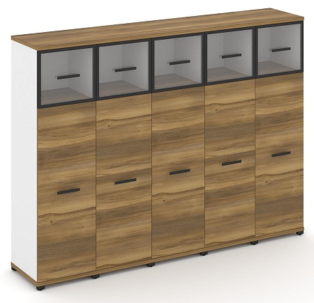 Шкаф пять узких секций, 4 ниши (5 фасадов ЛДСП,  3 ниши + 5 фасадов стекло прозрачное в раме, 1 ниша) CN.STU-454 RP B/W