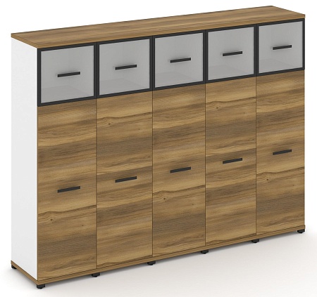 Шкаф пять узких секций, 4 ниши (5 фасадов ЛДСП, 3 ниши + 5 фасадов стекло белое матовое в раме, 1 ниша) CN.STU-454 RM B/W