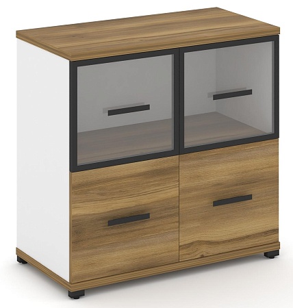 Шкаф две широкие секции, 2 ниши (2 фасада ЛДСП, 1 ниша + 2 фасада стекло прозрачное в раме, 1 ниша) CN.STS-212 RP B/W