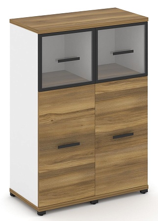 Шкаф две узкие секции, 3 ниши (2 фасада ЛДСП, 2 ниши + 2 фасада стекло прозрачное в раме,  1 ниша) CN.STU-324 RP B/W