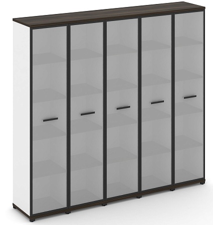 Шкаф пять узких секций, 5 ниш (5 фасадов стекло белое матовое в раме, 5 ниш) CN.STU-558 RM B/W