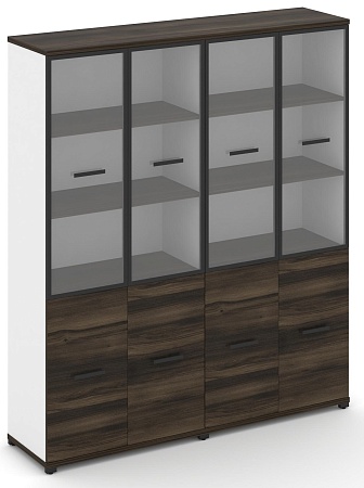 Шкаф две широкие секции, 5 ниш (4 фасада ЛДСП, 2 ниши + 4 фасада стекло прозрачное в раме, 3 ниши) CN.STS-522 RP B/W