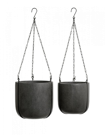 Кашпо TREEZ Effectory Beton Чаша подвесная на цепочках Тёмно-серый бетон в-23 см, д-24 см