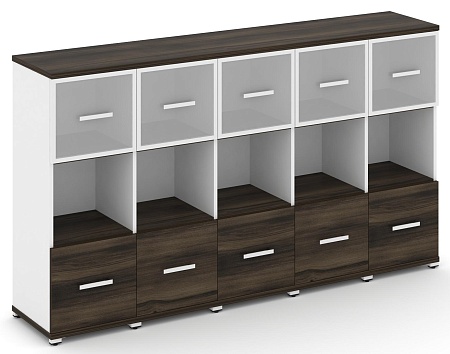 Шкаф пять узких секций, 3 ниши (5 фасадов ЛДСП, 1 ниши + 5 фасадов стекло белое матовое в раме, 1 ниша) CN.STU-355 RM B/W