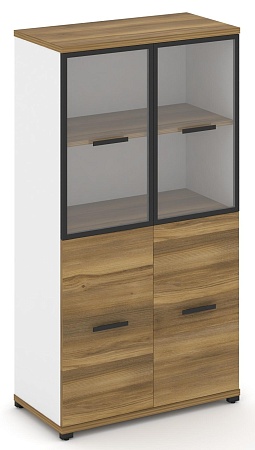 Шкаф две широкие секции, 4 ниши (2 фасада ЛДСП,  2 ниши + 2 фасада стекло прозрачное в раме, 2 ниши) CN.STS-412 RP B/W