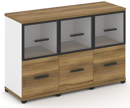 Шкаф три узкие секции, 2 ниши (3 фасада ЛДСП, 1 ниша + 3 фасада стекло прозрачное в раме, 1 ниша) CN.STU-232 RP B/W