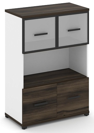 Шкаф две широкие секции, 3 ниши (2 фасада ЛДСП, 1 ниша + 2 фасада стекло белое матовое в раме, 1 ниша) CN.STS-315 RM B/W