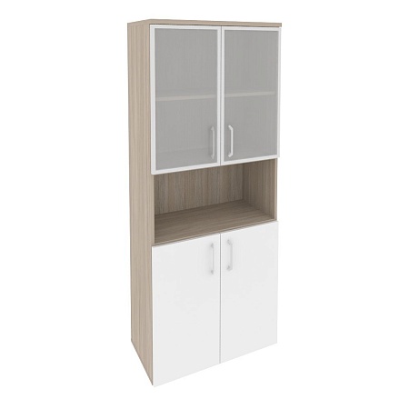 Шкаф высокий широкий (2 низких фасада ЛДСП + 2 низких фасада стекло в раме) O.ST-1.4R