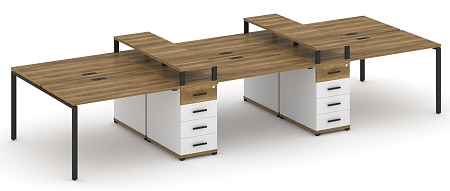 Рабочая станция на 6 мест с четыремя опорными тумбами CN.DRS-466 B/W