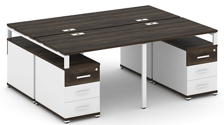 Рабочая станция на 4 места с двумя двухсторонними опорными тумбами CN.DRS-325 B/W