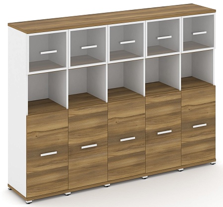 Шкаф пять узких секций, 4 ниши (5 фасадов ЛДСП, 2 ниши + 5 фасадов стекло прозрачное в раме, 1 ниша) CN.STU-455 RP B/W