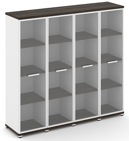 Шкаф четыре узкие секции, 4 ниши (4 фасада стекло прозрачное в раме, 4 ниши) CN.STU-446 RP B/W