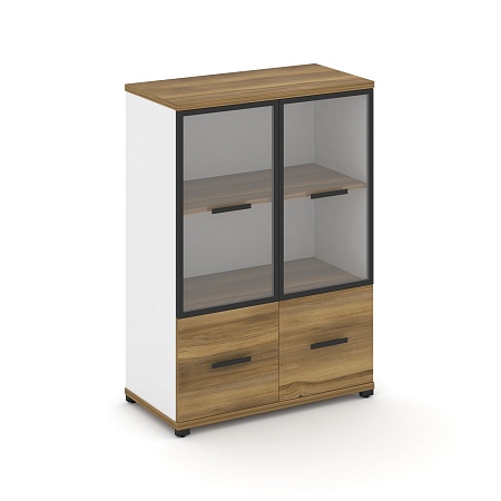 Шкаф две широкие секции, 3 ниши (2 фасада ЛДСП, 1 ниша + 2 фасада стекло прозрачное в раме, 2 ниши) CN.STS-312 RP B/W