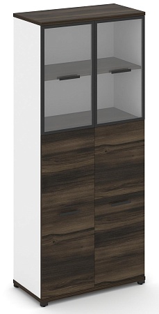 Шкаф одна широкая секция, 5 ниш (2 фасада ЛДСП, 3 ниши + 2 фасада стекло прозрачное в раме, 2 ниши) CN.STS-515 RP B/W