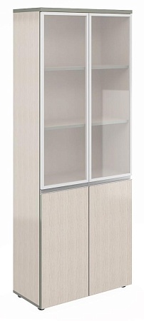 Шкаф широкий высокий со стеклом в алюм. раме V-2.2+4.0+4.4.1*2+ручки