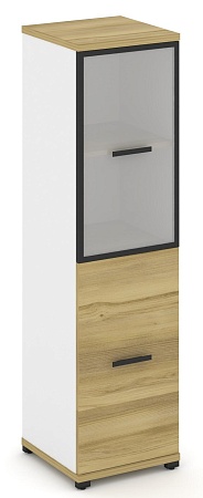 Шкаф одна узкая секция, 4 ниши (фасад ЛДСП,  2 ниши + фасад стекло белое матовое в раме, 2 ниши) CN.STU-412 RM B/W