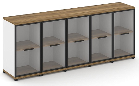 Шкаф пять узких секций, 2 ниши (5 фасадов стекло прозрачное в раме,  2 ниши) CN.STU-253 RP B/W