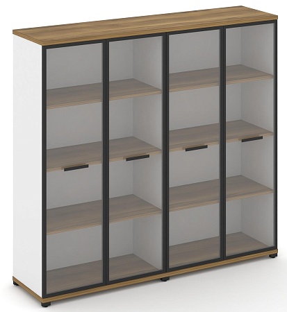 Шкаф две широкие секции, 4 ниши (4 фасада стекло прозрачное в раме,  4 ниши) CN.STS-426 RP B/W