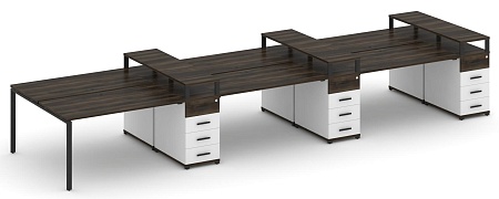 Рабочая станция на 6 мест с шестью опорными тумбами CN.DRS-475 B/W