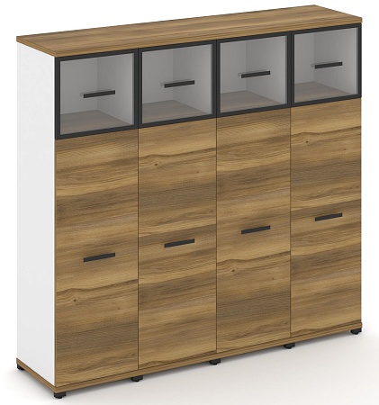 Шкаф четыре узкие секции, 4 ниши (4 фасада ЛДСП, 3 ниши + 4 фасада стекло прозрачное в раме, 1 ниша) CN.STU-444 RP B/W