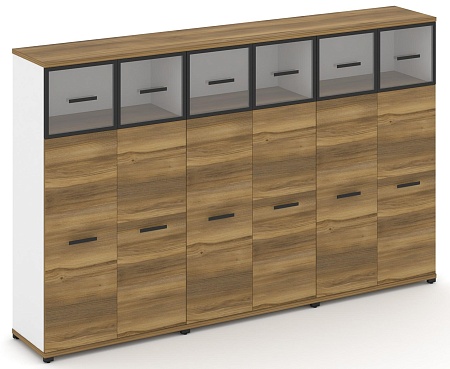 Шкаф три широкие секции, 4 ниши (6 фасадов ЛДСП, 3 ниши + 6 фасадов стекло прозрачное в раме, 1 ниша) CN.STS-434 RP B/W