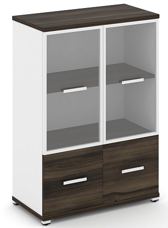 Шкаф две широкие секции, 3 ниши (2 фасада ЛДСП, 1 ниша + 2 фасада стекло прозрачное в раме, 2 ниши) CN.STS-312 RP B/W