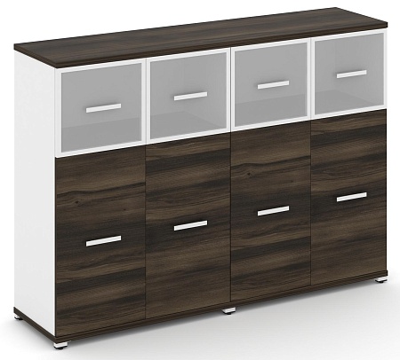 Шкаф две широкие секции, 3 ниши (4 фасада ЛДСП, 2 ниши + 4 фасада стекло стело белое матовое в раме, 1 ниша) CN.STS-324 RM B/W