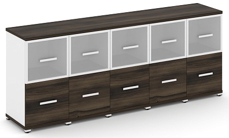 Шкаф пять узких секций, 2 ниши (5 фасадов  ЛДСП, 1 ниша + 5 фасадов стекло белое матовое в раме, 1 ниша) CN.STU-252 RM B/W