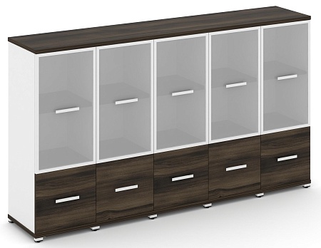 Шкаф пять узких секций, 3 ниши (5 фасадов ЛДСП, 1 ниша + 5 фасадов стекло белое матовое, 2 ниши) CN.STU-352 RM B/W