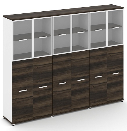 Шкаф три широкие секции, 5 ниш (6 фасадов ЛДСП, 3 ниши + 6 фасадов стекло прозрачное в раме, 2 ниши) CN.STS-535 RP B/W