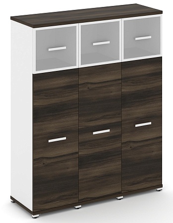 Шкаф три узкие секции, 4 ниши (3 фасада ЛДСП, 3 ниши + 3 фасада стекло белое матовое в раме, 1 ниша) CN.STU-434 RM B/W