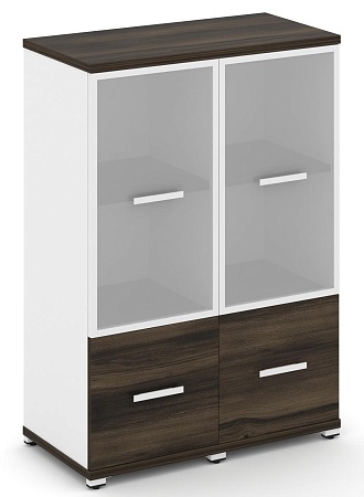 Шкаф две узкие секции, 3 ниши (2 фасада ЛДСП, 1 ниша + 2 фасада стекло белое матовое в раме, 2 ниши) CN.STU-322 RM B/W