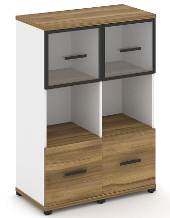 Шкаф две узкие секции, 3 ниши (2 фасада ЛДСП,  1 ниша + 2 фасада стекло прозрачное в раме,  1 ниша) CN.STU-325 RP B/W